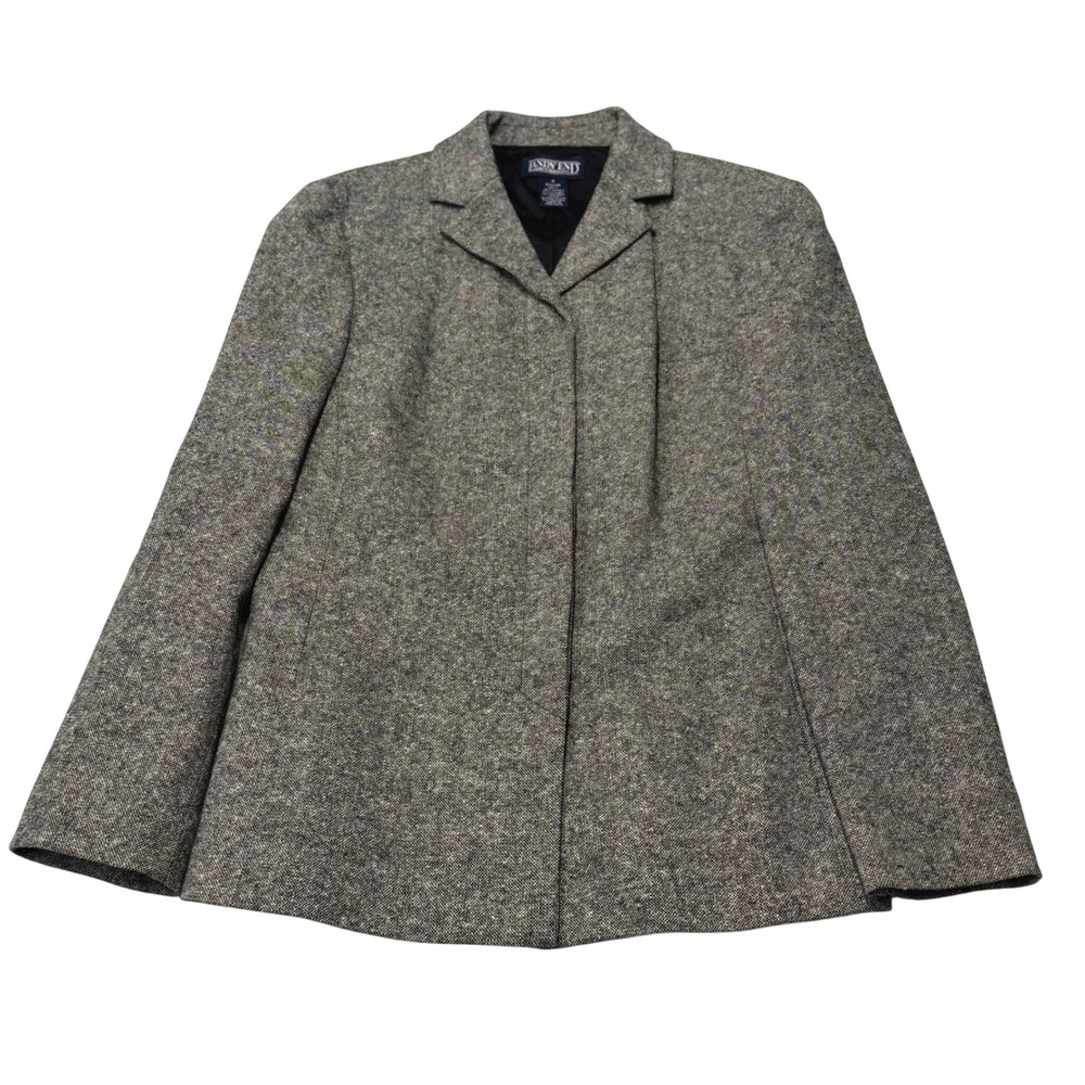 Lands End Direct Merchants Wool Blend Blazer Womens 4 Gray Tweed Stretch Preppy